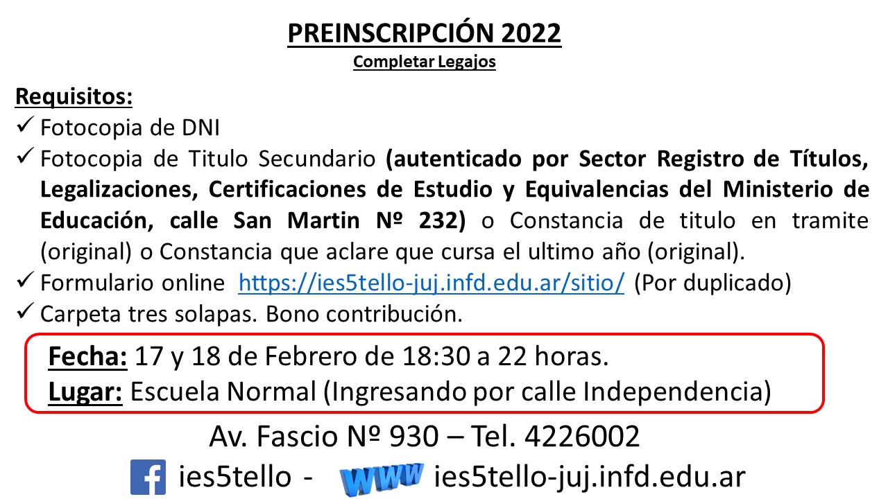 PREINSCRIPCIÓN 2022 – Instituto De Educación Superior N° 5 "José ...